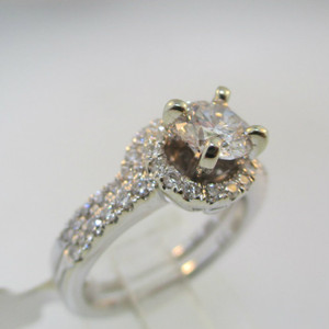 14k White Gold Approx 1.32ct TW Round Brilliant Cut Diamond Halo Ring with Wedding Band Size 6 3/4 