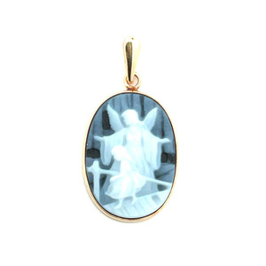 14K Yellow Gold Blue Agate Cameo Guardian Angel Watch My Child Grow Pendant 14K Yellow Gold Blue Agate Cameo Guardian Angel Watch My Child Grow Pendant