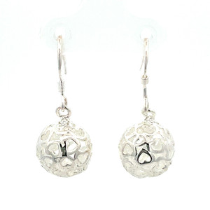 Sterling Silver Dangle Ball Earrings with Cut-Out Heart Design