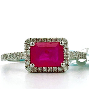 14K White Gold Baguette Cut 1.12ct Ruby and AP .21ct Diamond Accents Size 6.75 14K White Gold Baguette Cut 1.12ct Ruby and AP .21ct Diamond Accents Size 6.75