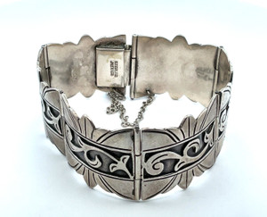 Mexico Sterling Silver Ornate Design Chasing Link Bracelet