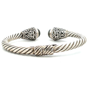 Indonesian Sterling Silver 18K Gold Accents Ornate Filigree w/ Faceted Labradorite Gemstone Cuff Bracelet Indonesian Sterling Silver 18K Gold Accents Ornate Filigree w/ Faceted Labradorite Gemstone Cuff Bracelet