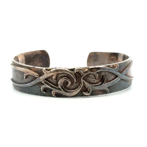 Vintage Sterling Silver Raised Floral Vine Cuff Bracelet Vintage Sterling Silver Raised Floral Vine Cuff Bracelet