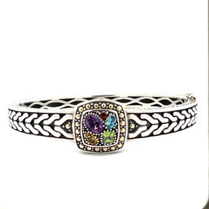 EFFY Balissima Sterling Silver and 18K Gold Multi-Gem Hinged Bangle Bracelet EFFY Balissima Sterling Silver and 18K Gold Multi-Gem Hinged Bangle Bracelet