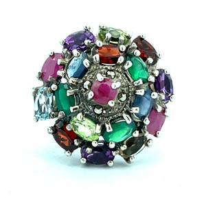 Vintage Sterling Silver Multi-stone Cluster Ring Size 8.5 Vintage Sterling Silver Multi-stone Cluster Ring Size 8.5