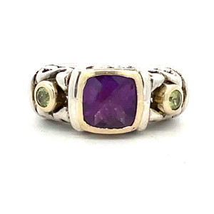 Gabrielle Bruni 2 Tone Sterling Silver and 18K Gold Accents Square Amethyst and Peridot Ring Size 7 Gabrielle Bruni 2 Tone Sterling Silver and 18K Gold Accents Square Amethyst and Peridot Ring Size 7