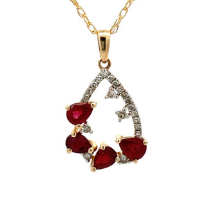 14K Yellow Gold Ruby & Diamond Accents Teardrop Necklace 18" 14K Yellow Gold Ruby & Diamond Accents Teardrop Necklace 18"