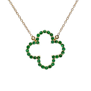 14K Y Gold Emerald Clover Necklace 18"