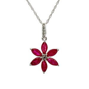 14K W Gold Ruby Diamond Accent Flower Necklace 18" 14K W Gold Ruby Diamond Accent Flower Necklace 18"
