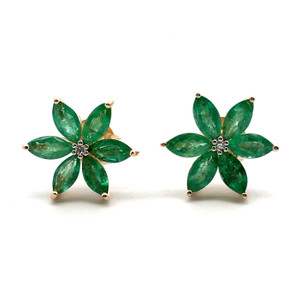 14K Y Gold Emerald Diamond Accent Flower Stud Earrings 14K Y Gold Emerald Diamond Accent Flower Stud Earrings