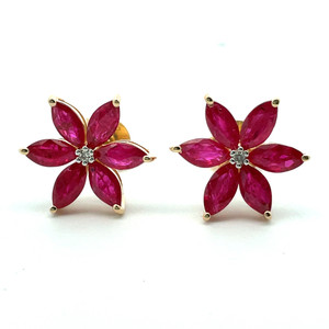 14K Y Gold Ruby Diamond Accent Flower Stud Earrings 14K Y Gold Ruby Diamond Accent Flower Stud Earrings