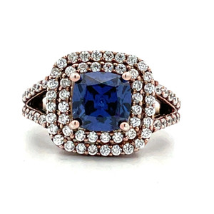 Rose Gold Plated Sterling Silver Square Blue Gem Ring Size 7