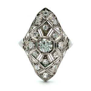 Platinum Art Deco Diamond Statement Ring Size 7 Platinum Art Deco Diamond Statement Ring Size 7