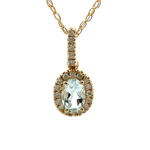 14K Y Gold Aquamarine with Diamond Accents Necklace 18" 14K Y Gold Aquamarine with Diamond Accents Necklace 18"