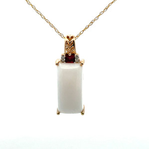 14K Y Gold Baguette Cut Opal with Rhodolite & Diamond Accent Necklace 18" 14K Y Gold Baguette Cut Opal with Rhodolite & Diamond Accent Necklace 18"