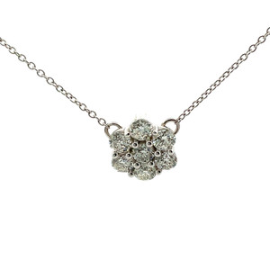 14K W Gold 1.53TDW Flower Diamond Necklace 18"