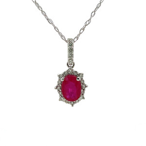 14K W Gold .93ct Ruby with Diamond Accents Necklace 18" 14K W Gold .93ct Ruby with Diamond Accents Necklace 18"