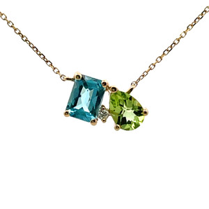 14K Yellow Gold Blue Topaz & Peridot with Diamond Accent Necklace 18" 14K Yellow Gold Blue Topaz & Peridot with Diamond Accent Necklace 18"