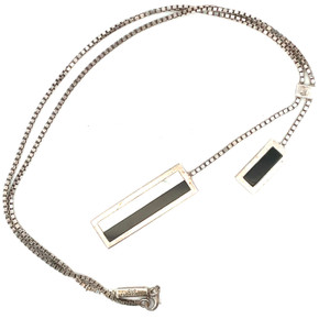 Italian Sterling Silver Double Rectangle Onyx and Mother of Pearl Pendant Necklace