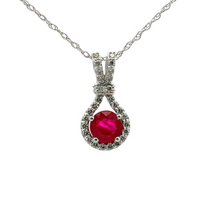 14K White Gold 0.96ct Ruby with Diamond Accent Necklace 18" 14K White Gold 0.96ct Ruby with Diamond Accent Necklace 18"