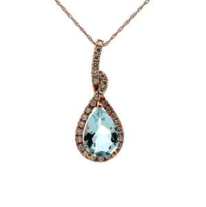 Copy of 14K Rose Gold 1.70ct Aquamarine with Diamond Accent Necklace 18" Copy of 14K Rose Gold 1.70ct Aquamarine with Diamond Accent Necklace 18"