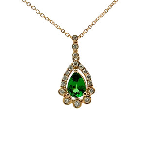 14K Yellow Gold .61ct Tsavorite with Diamond Halo Accent Necklace 18" 14K Yellow Gold .61ct Tsavorite with Diamond Halo Accent Necklace 18"