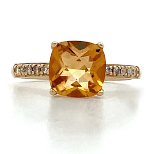 14K Gold Approx. .09 Diamond Accented Square Citrine Ring Size 6.75 14K Gold Approx. .09 Diamond Accented Square Citrine Ring Size 6.75