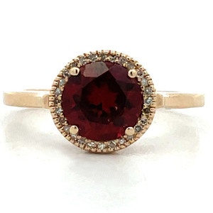 10K Gold Approx. .08 Diamond Accented Circular Garnet Ring Size 6.75 10K Gold Approx. .08 Diamond Accented Circular Garnet Ring Size 6.75