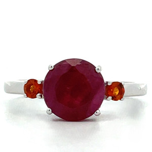 14K White Gold Mandarin Garnet Accented Circle Ruby Ring Size 7 14K White Gold Mandarin Garnet Accented Circle Ruby Ring Size 7