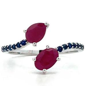14K White Gold Sapphire Accented Oval and Pear Ruby Wrap Around Ring Approx. Size 7.25 14K White Gold Sapphire Accented Oval and Pear Ruby Wrap Around Ring Approx. Size 7.25