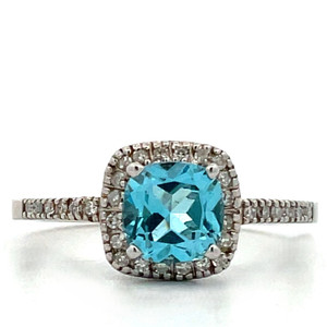 10K White Gold Approx. .12 Diamond Accented Square Blue Topaz Ring Size 7 10K White Gold Approx. .12 Diamond Accented Square Blue Topaz Ring Size 7