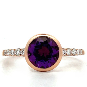 14K Rose Gold Approx. .15 TDW Diamond Accented Circle Amethyst Ring Size 7 14K Rose Gold Approx. .15 TDW Diamond Accented Circle Amethyst Ring Size 7