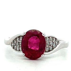 14K White Gold Approx. .14 TDW Diamond Accented Oval Rubellite Ring Size 7 14K White Gold Approx. .14 TDW Diamond Accented Oval Rubellite Ring Size 7