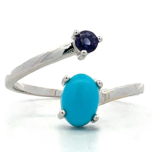 14K White Gold Circle Iolite and Oval Turquoise Wrap Around Ring Approx. Size 7.25 14K White Gold Circle Iolite and Oval Turquoise Wrap Around Ring Approx. Size 7.25
