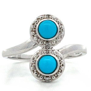14K White Gold Approx. .02 Diamond Accented Double Circle Turquoise Ring Size 7 14K White Gold Approx. .02 Diamond Accented Double Circle Turquoise Ring Size 7