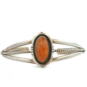 Vintage Navajo Orange Spiny Oyster Shadow Box Sterling Silver Cuff Bracelet