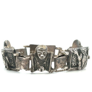 Vintage Sterling Silver Monkey and Frog Panel Link Bracelet