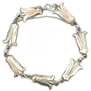 Vintage Plata Chile Sterling Silver Floral Design Link Bracelet