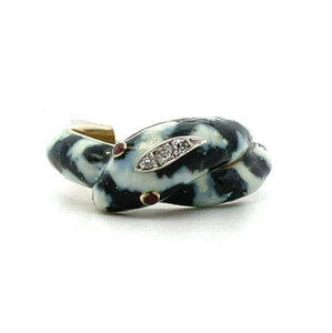 14K Yellow Gold Ruby & Diamond Enamel Snake Ring Size 6.5