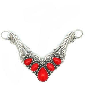 Carolyn Pollack Vintage Navajo Sterling Silver and Red Coral Vine and Leaves Pendant