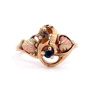 10K Black Hills Gold Coleman Co Smoky Topaz and Sapphire Ring Size 6.5