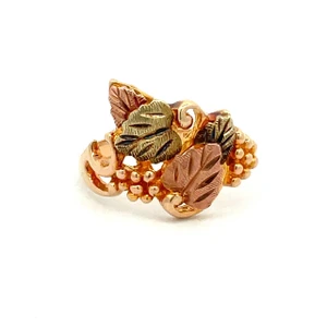 10K Black Hills Gold Landstrom Pink and Gold Leaves Ring Size 7.5