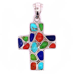 NK Marked Vintage Thia Sterling Silver Multi-Gem Cross Pendant NK Marked Vintage Thia Sterling Silver Multi-Gem Cross Pendant