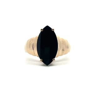 10K Yellow Gold Marquise Black Onyx Ring Size 6 3/4