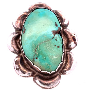 Marked Vintage Native Sterling Silver Floral Oval Green Turquoise Ring Size 8.5 Marked Vintage Native Sterling Silver Floral Oval Green Turquoise Ring Size 8.5