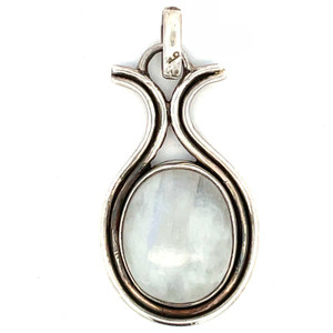 Marked Vintage Sterling Silver Circle Moonstone in Teardrop Pendant Marked Vintage Sterling Silver Circle Moonstone in Teardrop Pendant