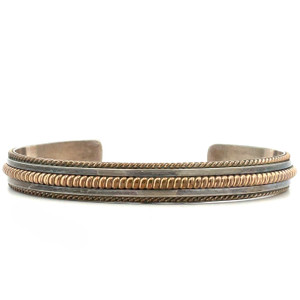 Tahe Marked Vintage Sterling Silver and 12K Gold Filled Coil Cuff Bracelet