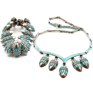 Margot De Taxco Vintage Mexico Sterling Silver Blue Enamel Egg Necklace and Bracelet Margot De Taxco Vintage Mexico Sterling Silver Blue Enamel Egg Necklace and Bracelet