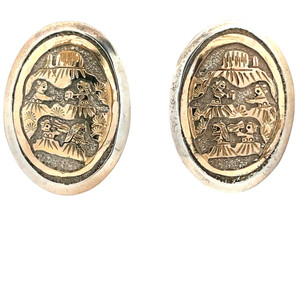 Tom and Sylvia Kee TSK Signed Vintage Navajo Sterling Silver Oval Story Teller Stud Earrings Tom and Sylvia Kee TSK Signed Vintage Navajo Sterling Silver Oval Story Teller Stud Earrings