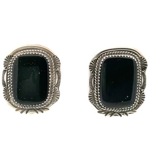 Signed Vintage Sterling Silver Rectangle Shimmering Green Laborite Stud Earrings Signed Vintage Sterling Silver Rectangle Shimmering Green Laborite Stud Earrings